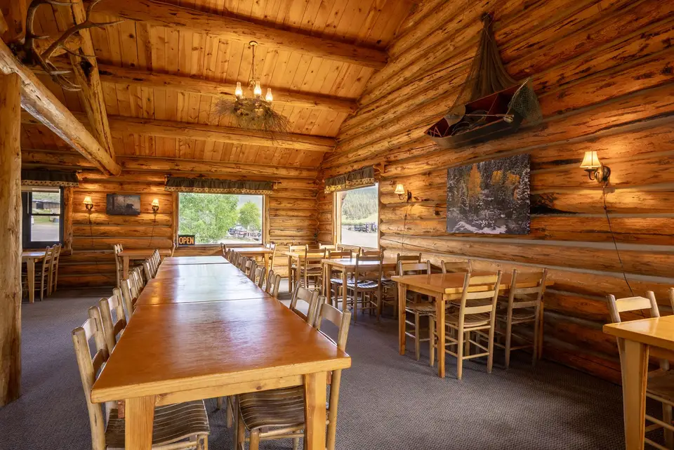 Long log tables in the Nugget Cafe dining room