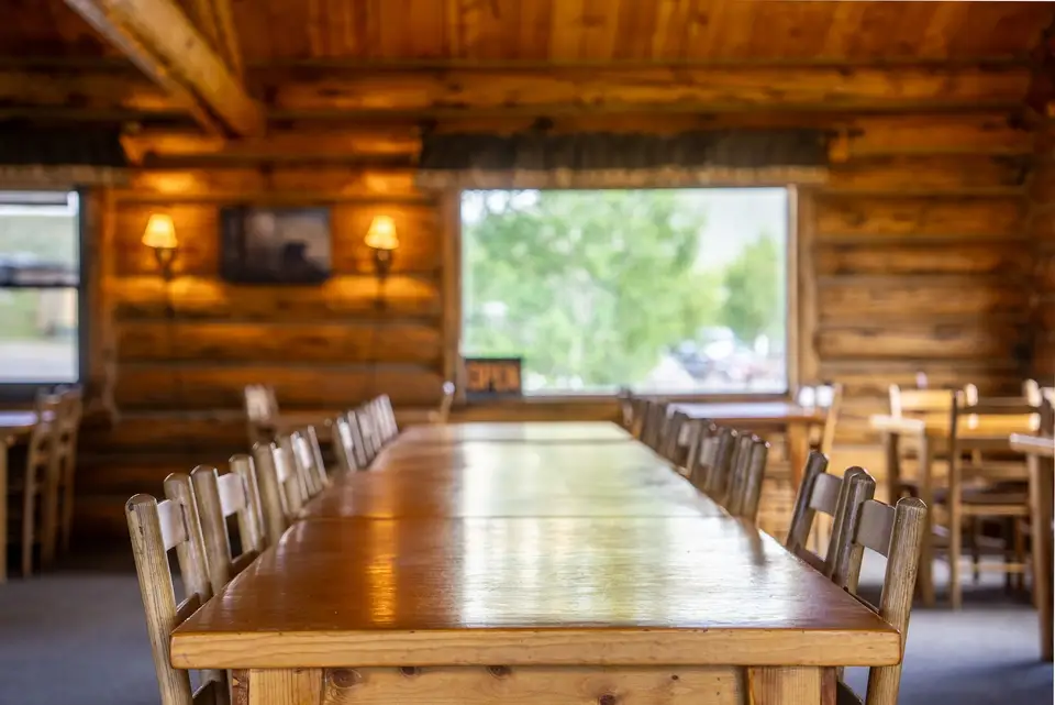Nugget Cafe dining room with big windows onto the meadow